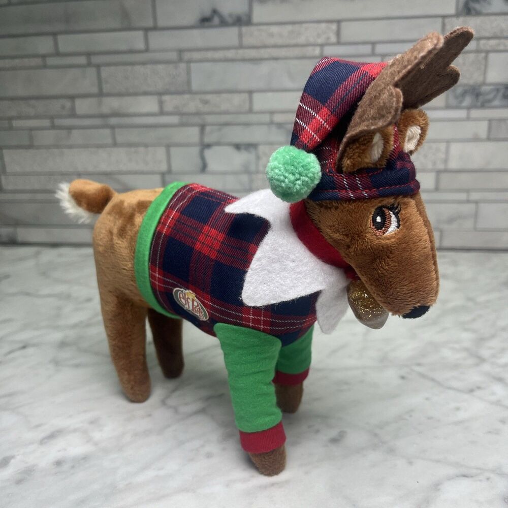 Elf Pets Reindeer Plush Plaid Outfit Green Pajamas Set with matching night cap